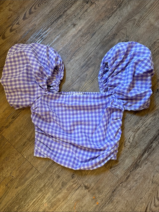 Mimosa Tops - Gingham Puff-Sleeve Lavender Crop Top